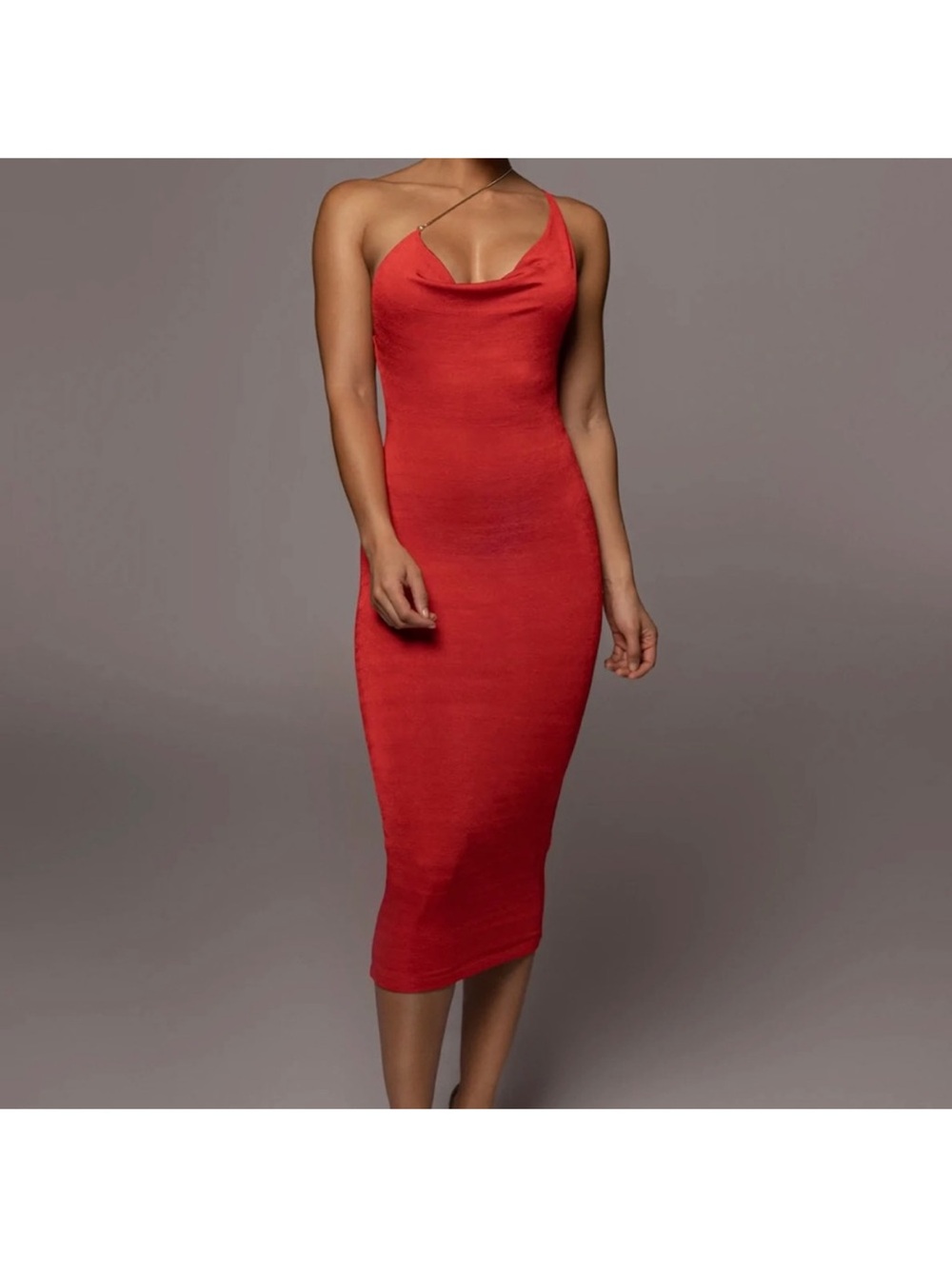 Jluxlabel Modern Muse Sleek Red Cowl Neck Midi Dress